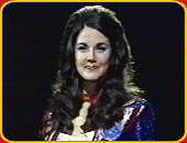 Lynda at the London-based contest of "Miss World": A closeup.